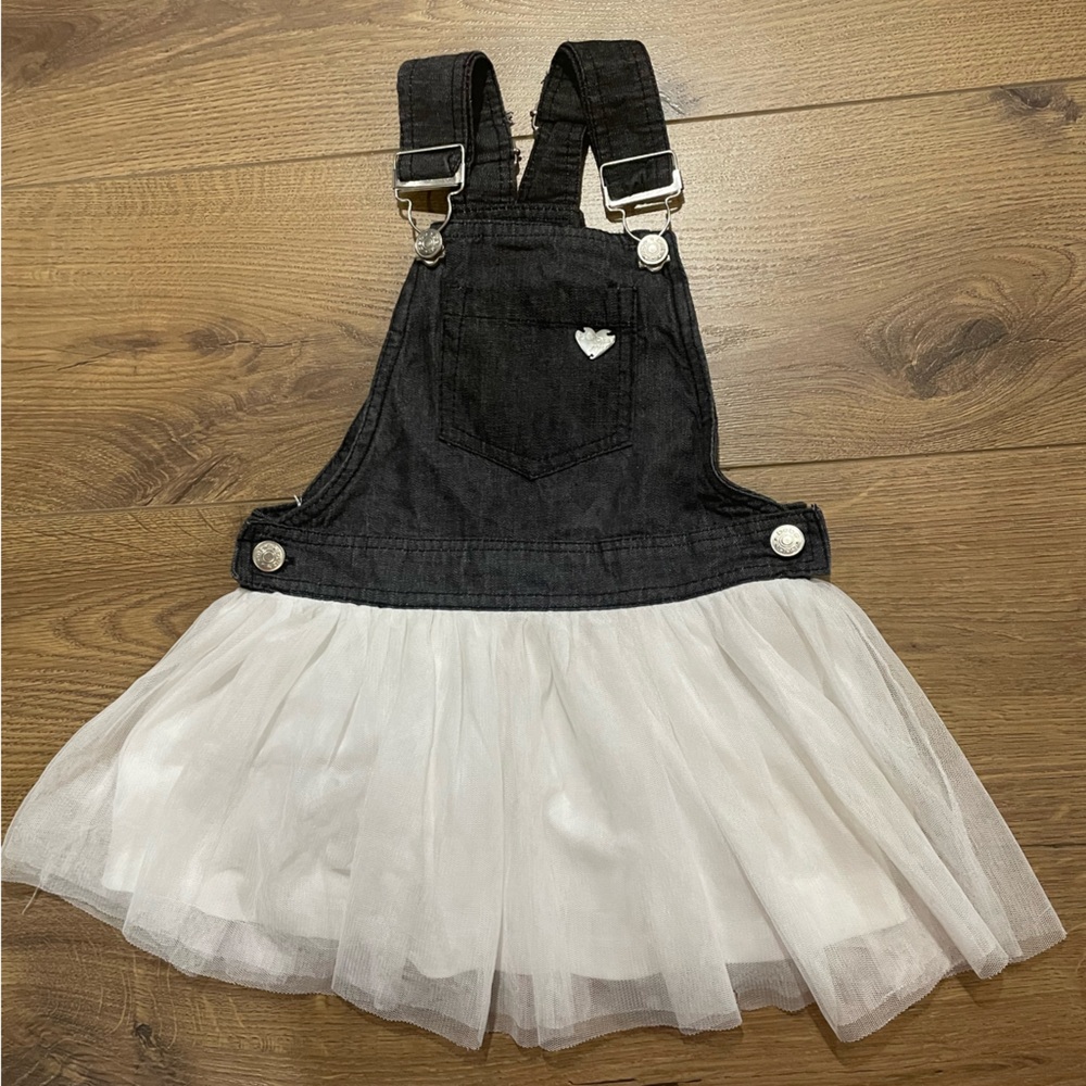 Bebe Girls Vintage Y2K Overall White Tutu Denim Dress 4T